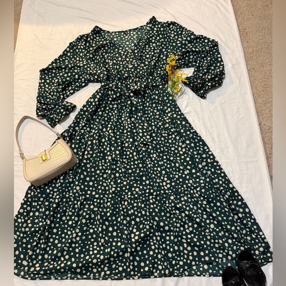 SHEIN Green Polka Dot Maxi Dress
